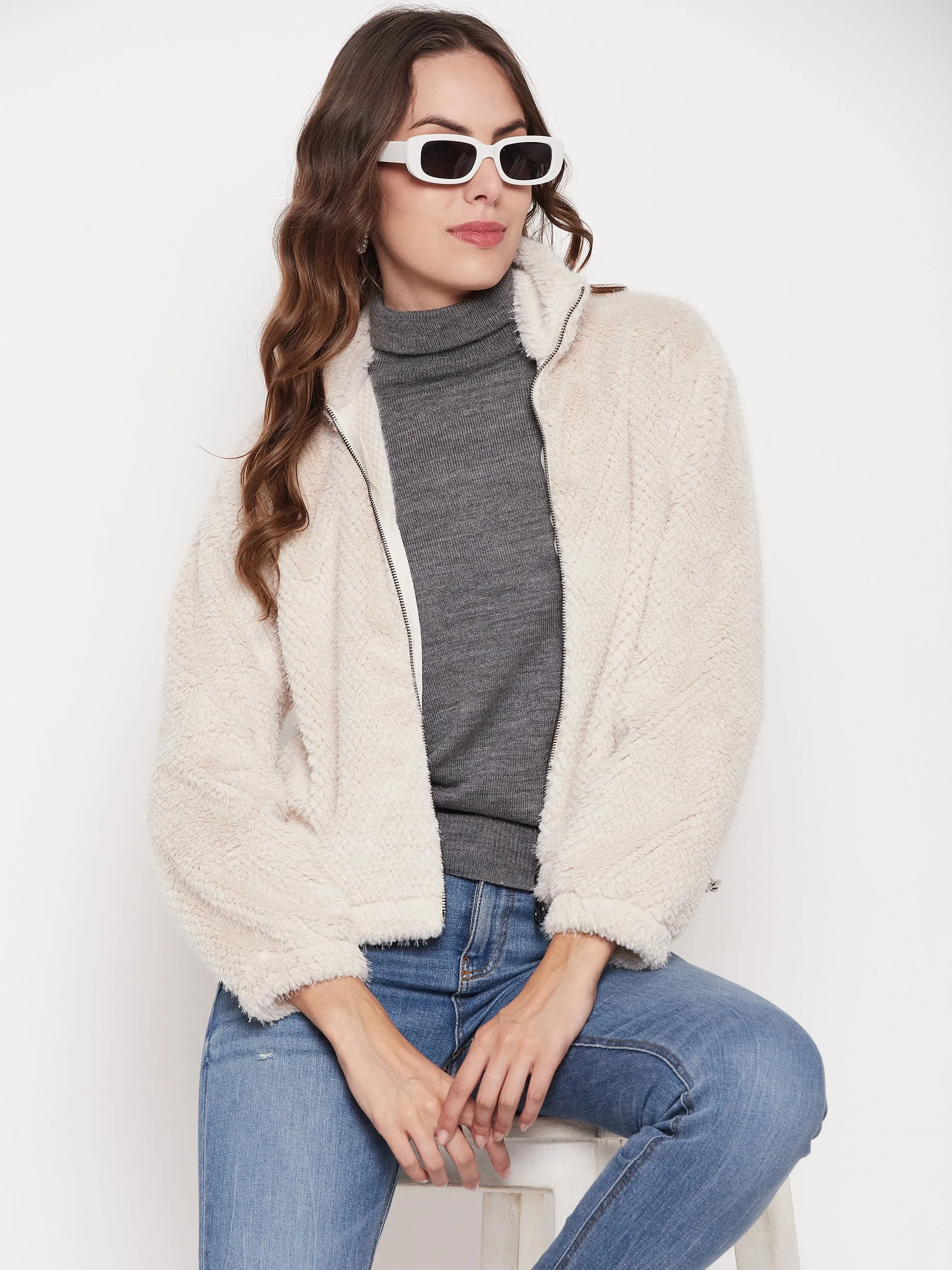 Madame Off-White Fluffy-Knit Sweatshirt patch accents Outdoor Ready
