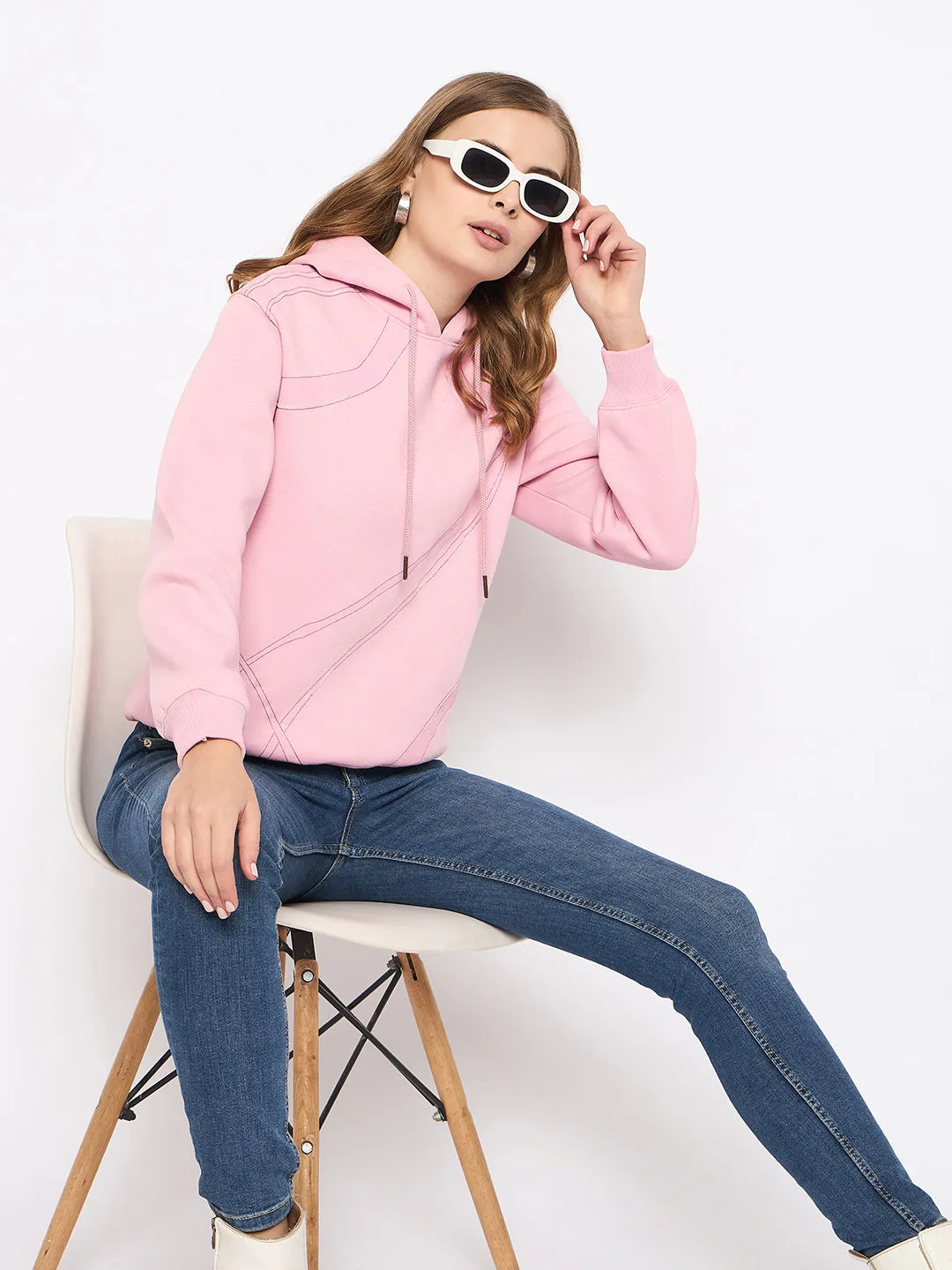 Modern Style Blend Madame Cotton Blend Printed And Handwork Detailed Light Pink Sweatshirt