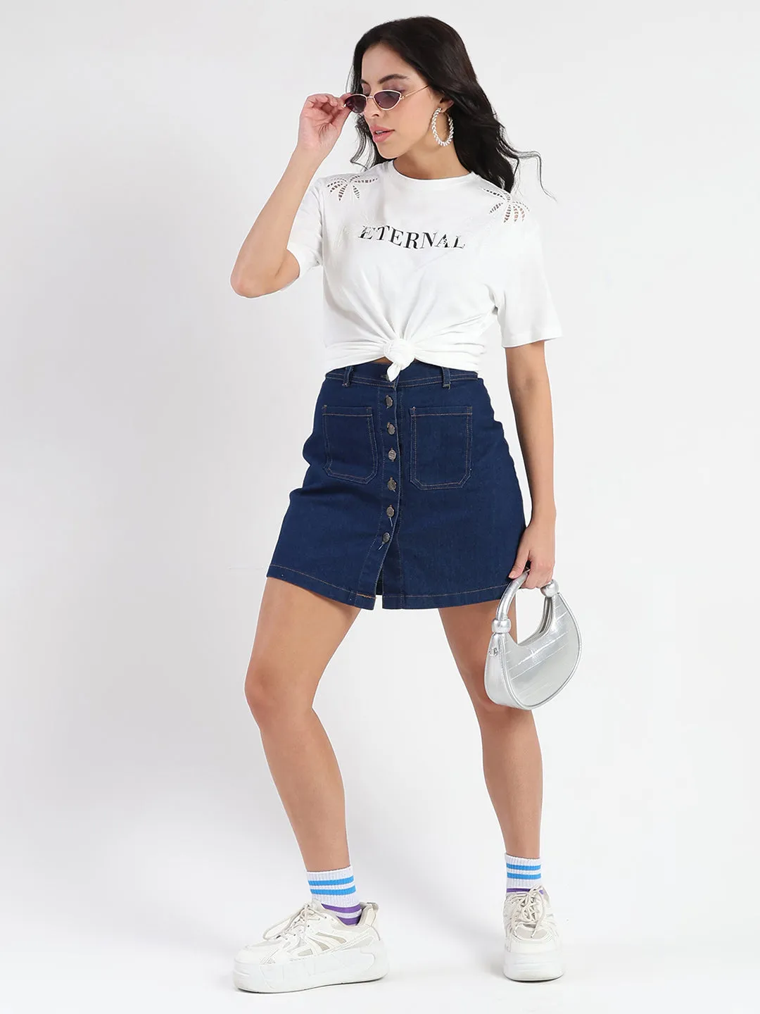 comfortable top Modern Comfort Style Madame Printed Embroidery Cutwork White Crop T-shirt