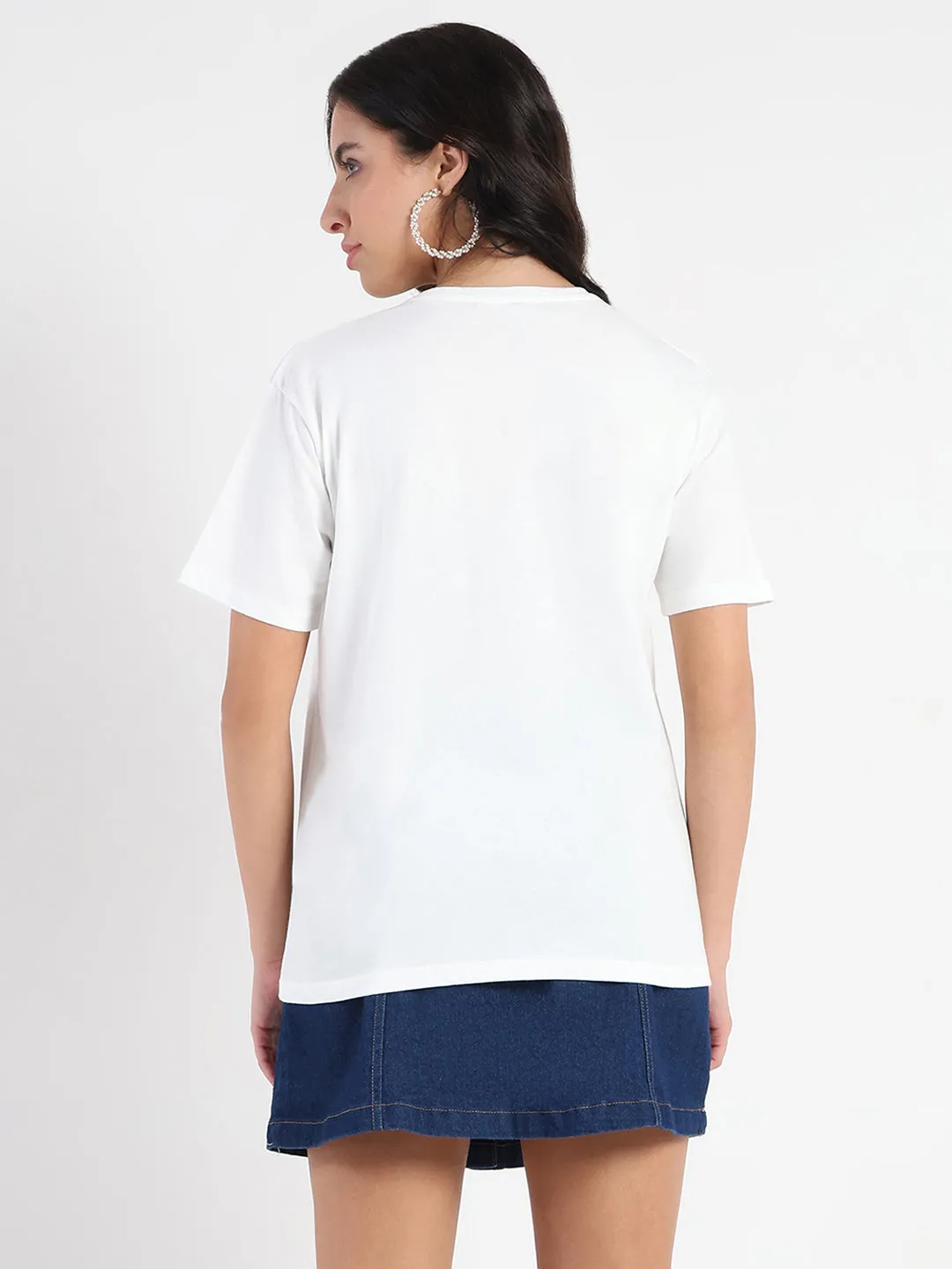 Madame Printed Embroidery Cutwork White Crop T-shirt hypoallergenic