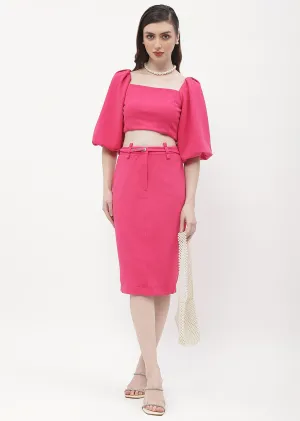 Madame Belted Waisted Hot Pink Pencil Skirt Ethical Mode Queen Glow