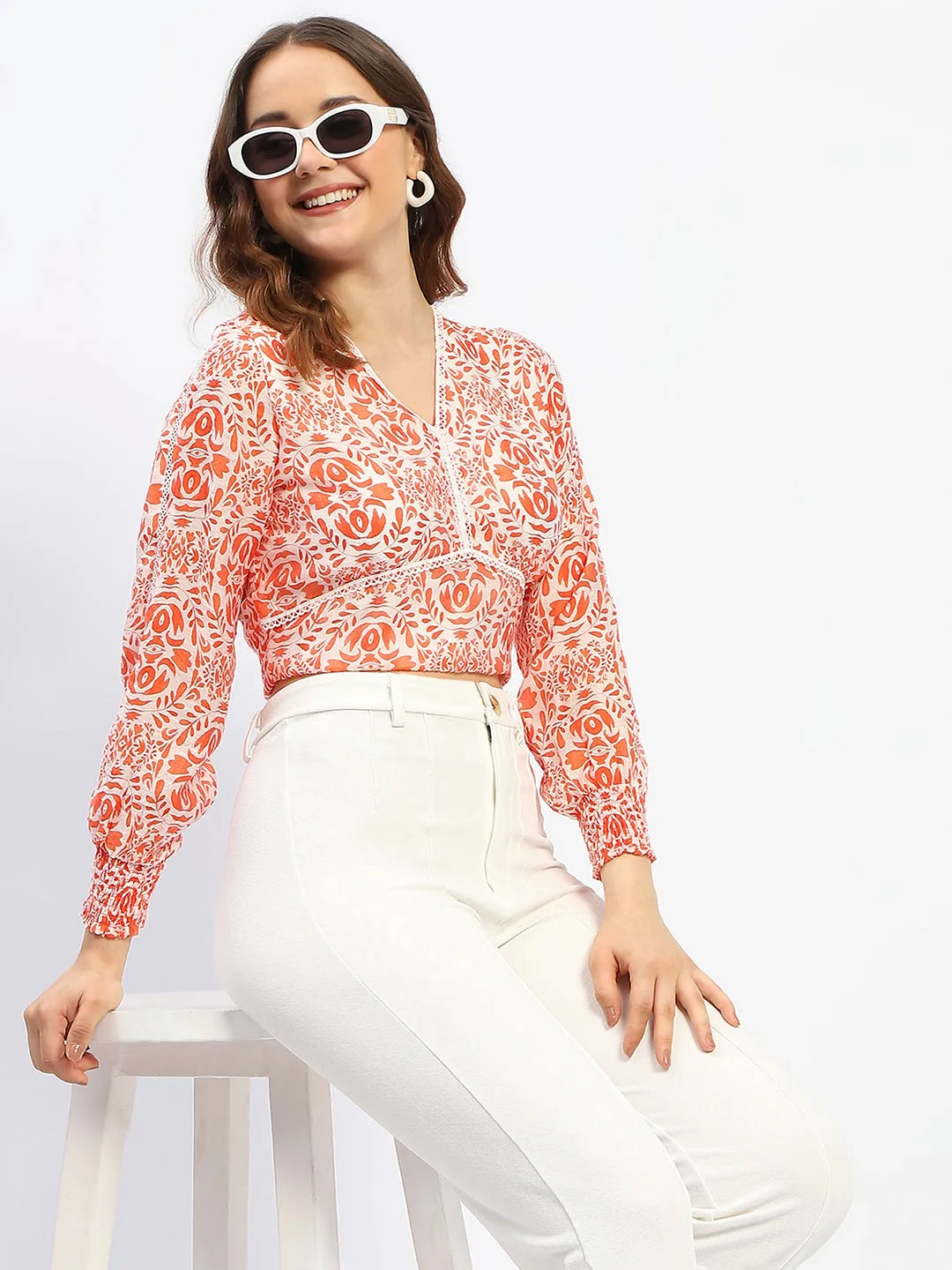 NoSlip Hem Translucent Soul Madame Paisley Print Orange Cotton Crop Top