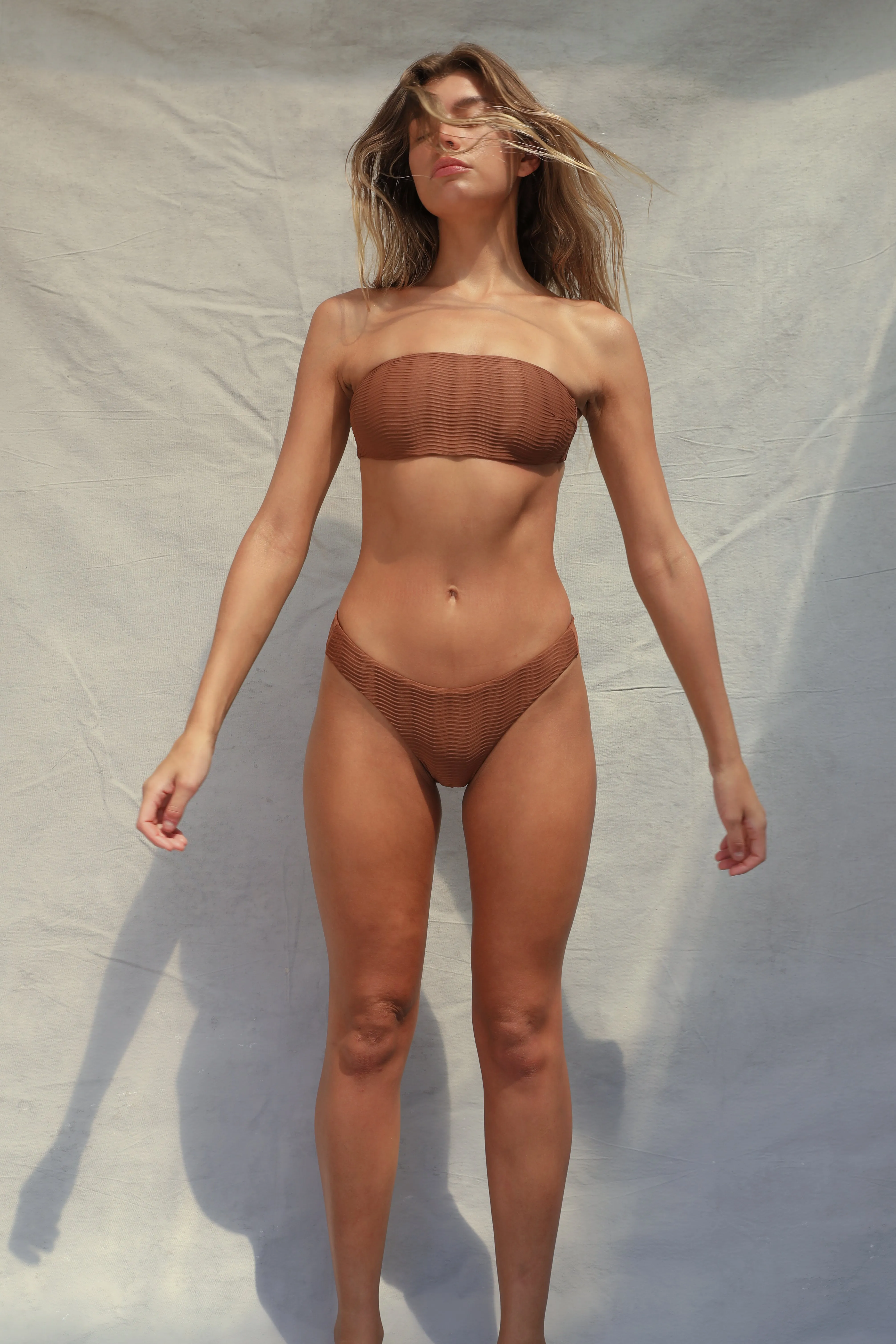 Quick Adjust Fasteners Comfort Fit Lining Slide Bandeau Bikini Top - Teak Wave