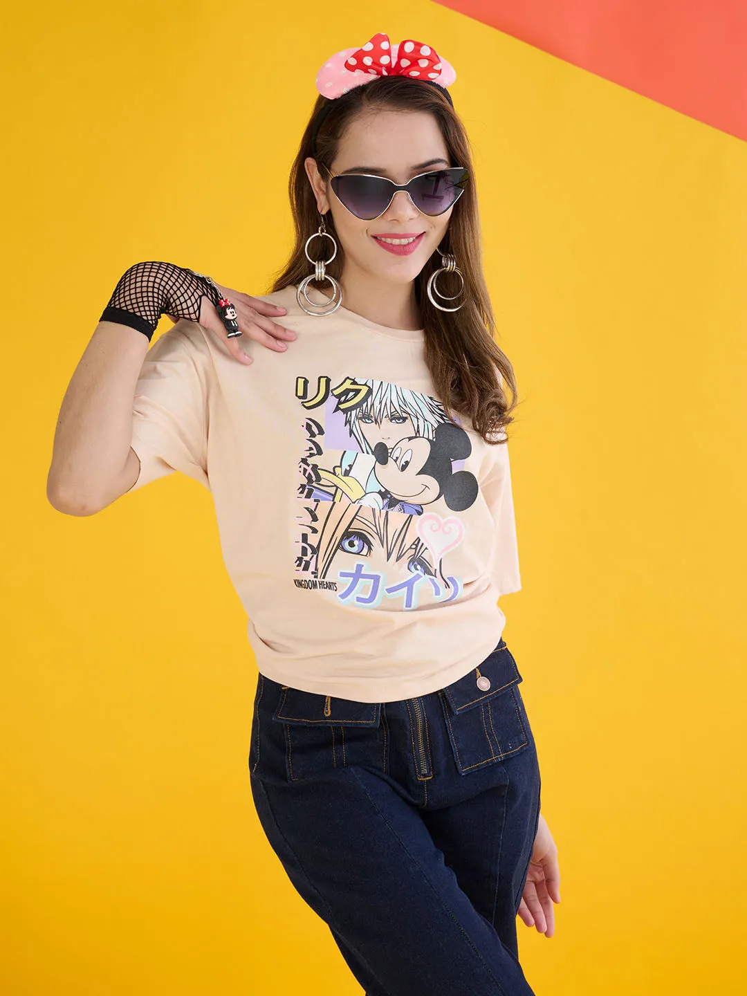 Christmas Madame Disney Mickey Mouse Peach Oversized T-Shirt