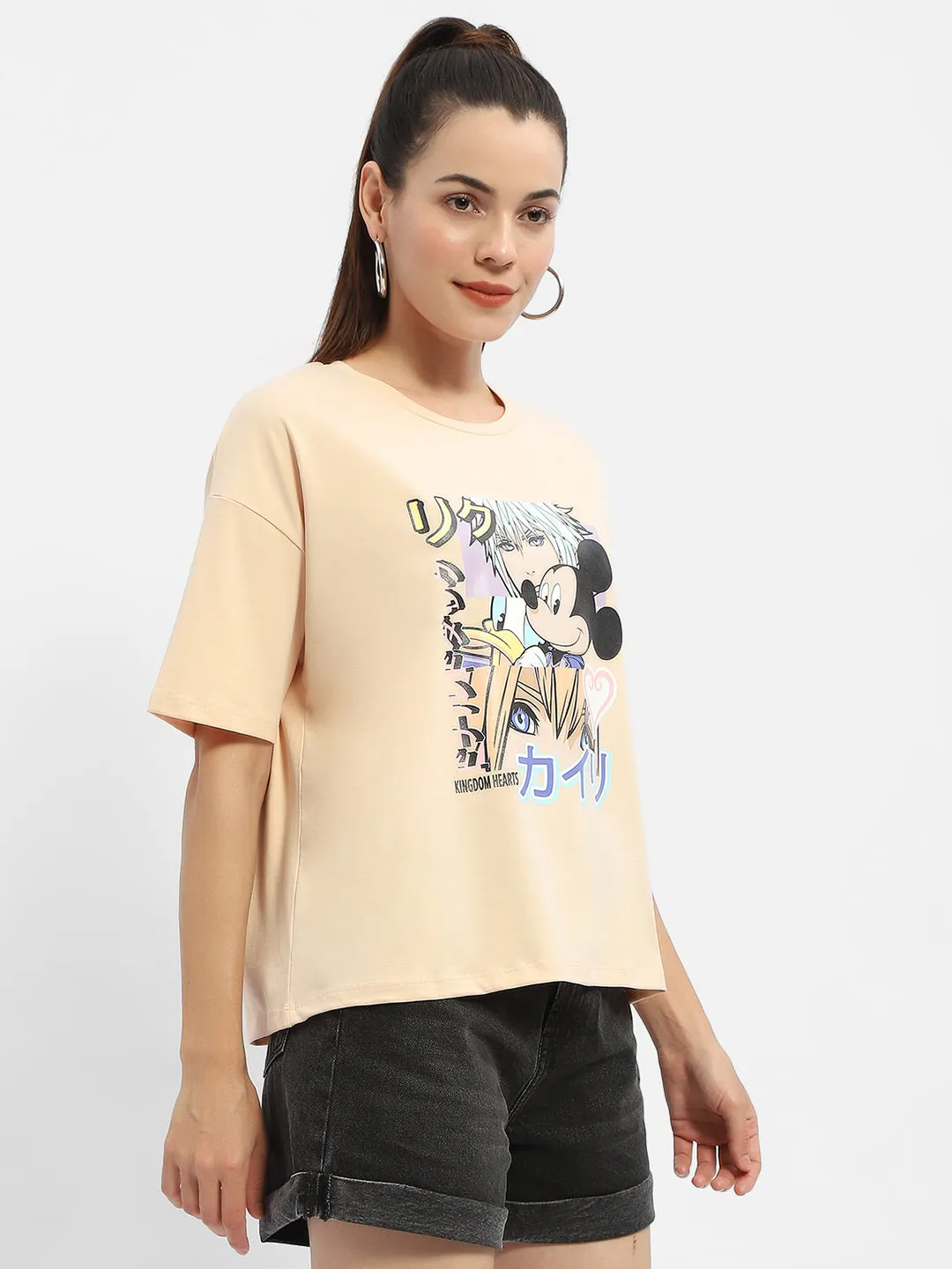 Madame Disney Mickey Mouse Peach Oversized T-Shirt Hiking durability Vintage Wash Effect