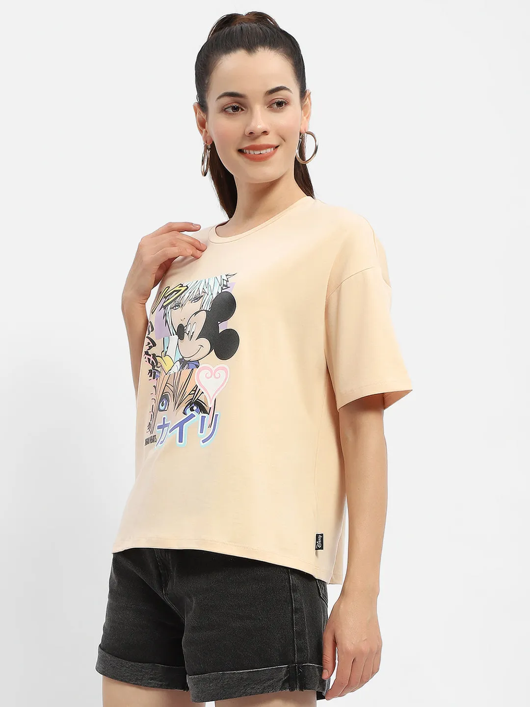 Durable Stitching Microfiber texture Madame Disney Mickey Mouse Peach Oversized T-Shirt