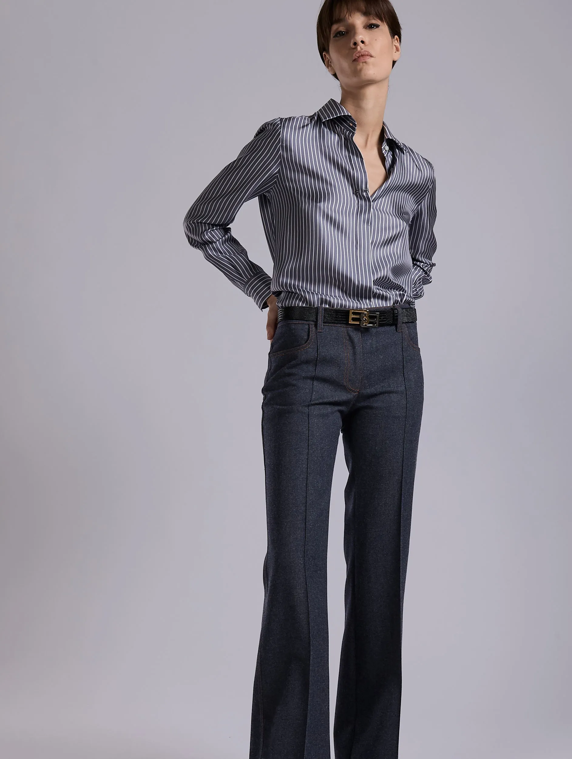 Blue wool denim flare trousers Active Stretch