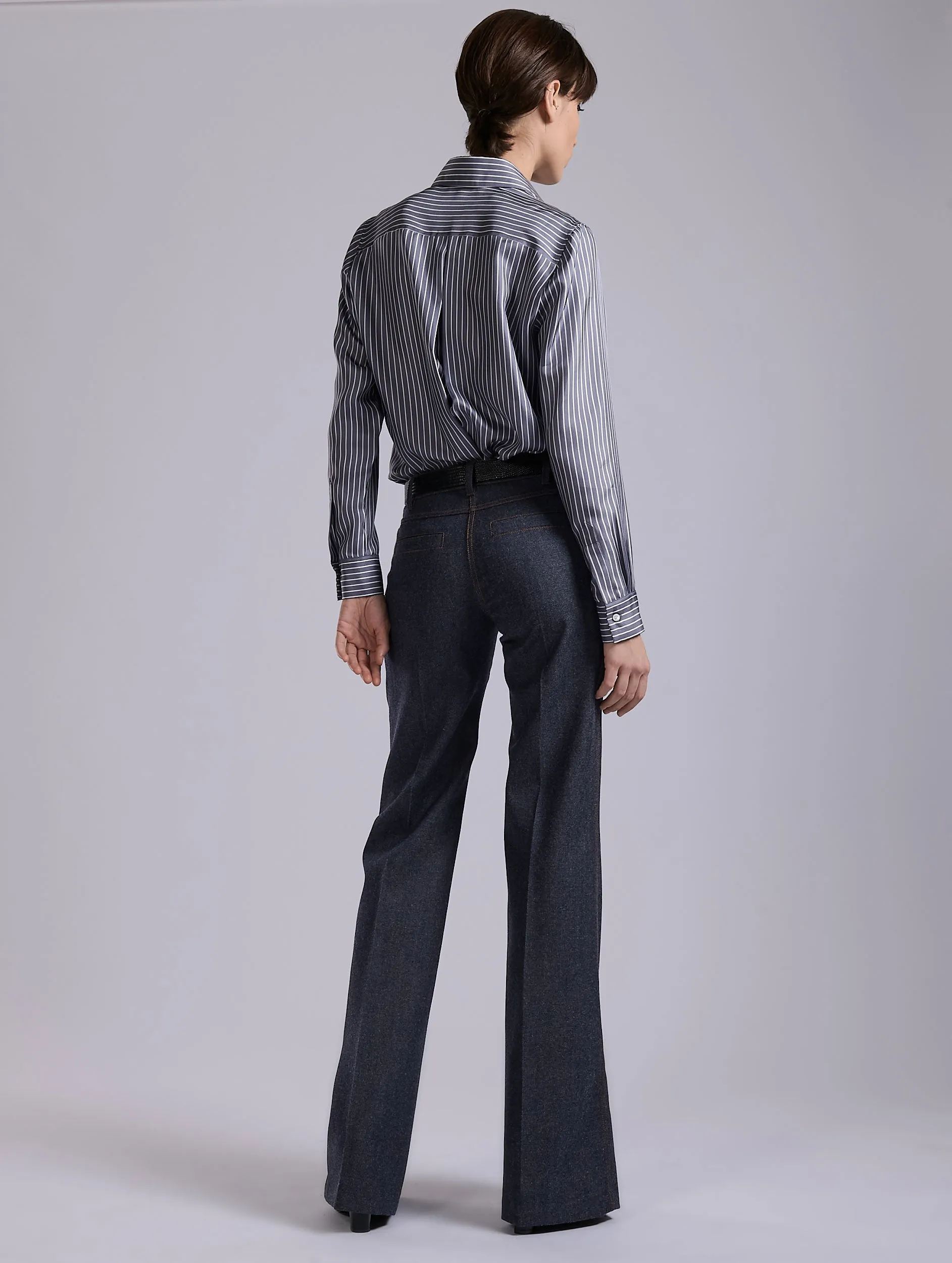 OrganicCottonBlend Blue wool denim flare trousers
