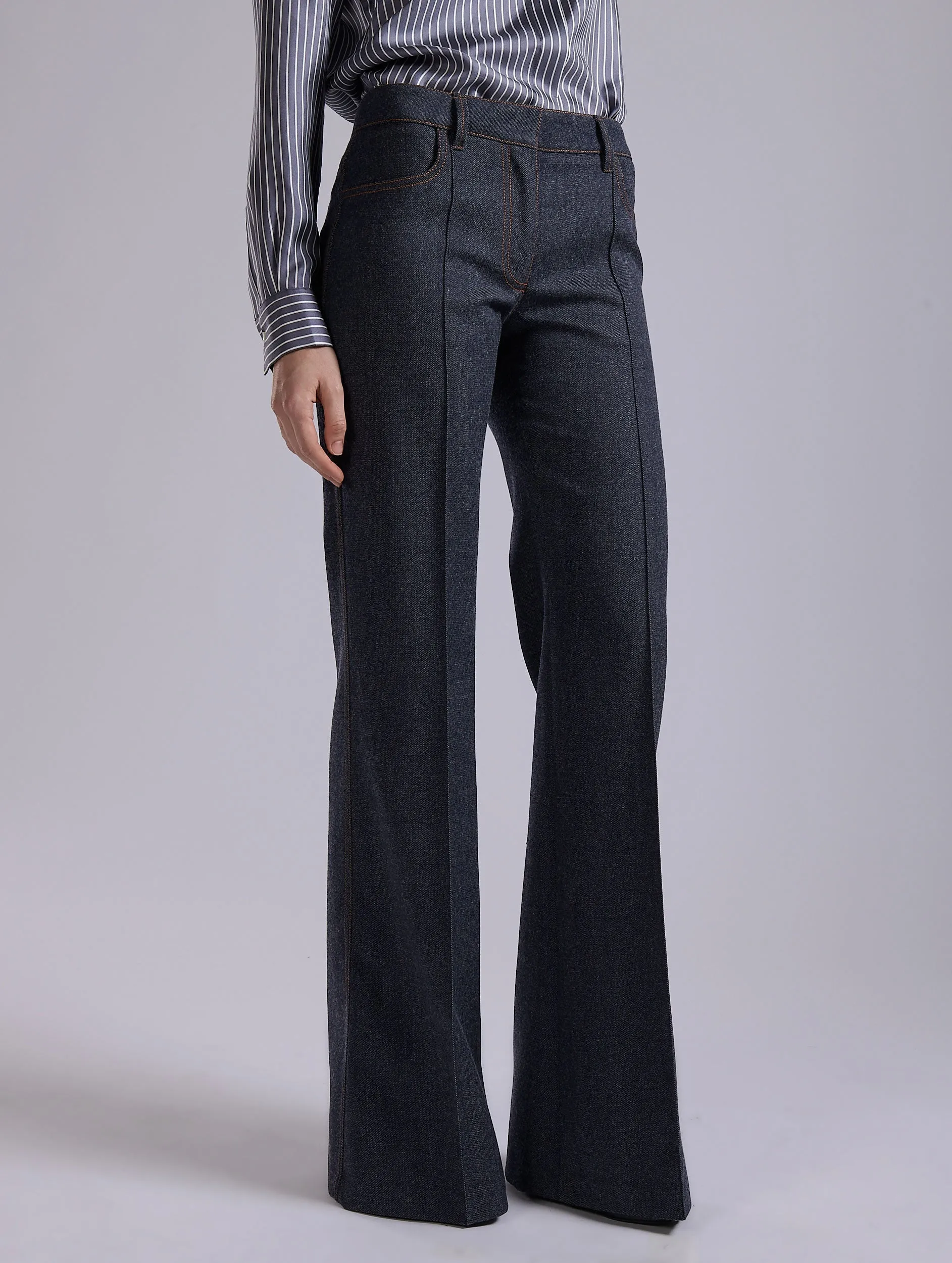 Blue wool denim flare trousers Chic Fit Comfy Look