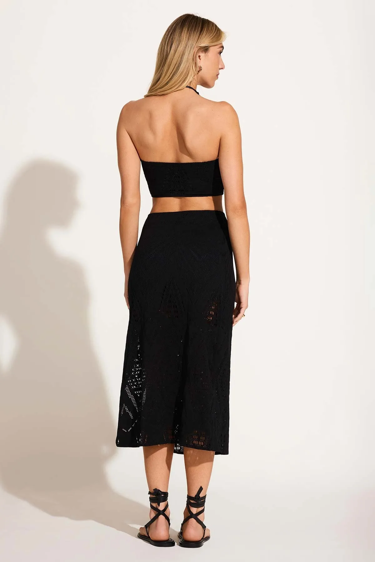 Harper Skirt - Black Calico Crochet Tassel accents Sleek Flow
