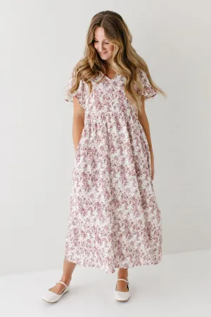 Eco conscious Reversible design 'Claudia' Vintage Red Printed Gauze Midi Dress