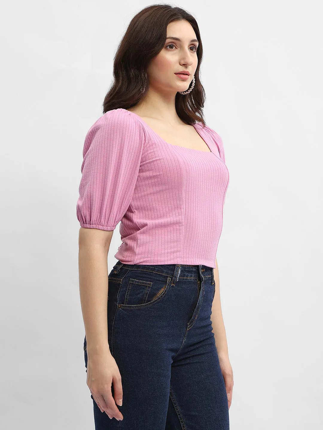 Madame Criss-Cross Back Pink Textured Top OdorResistant Material Regular Fit