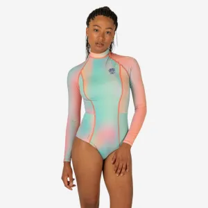 Maillot 1 pi??ce manches longues blur pink avec back zip Breathable mesh Snag Resistant Surface
