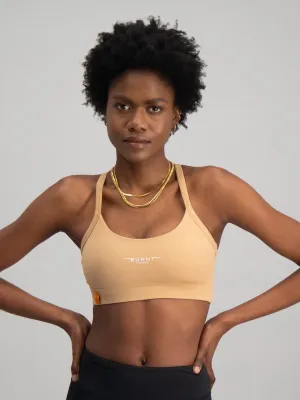 The Cali Sports Bra - Sand Satin