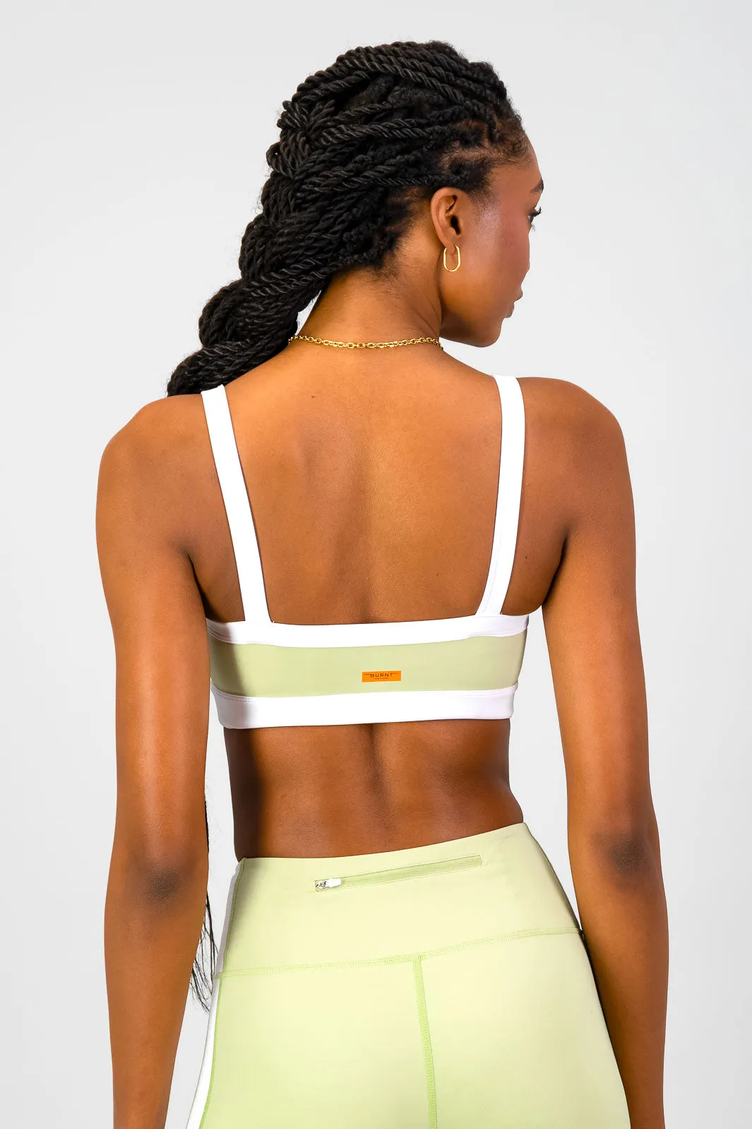 Buttoned Structural seams Burnt x You Sports Bra - Aloe