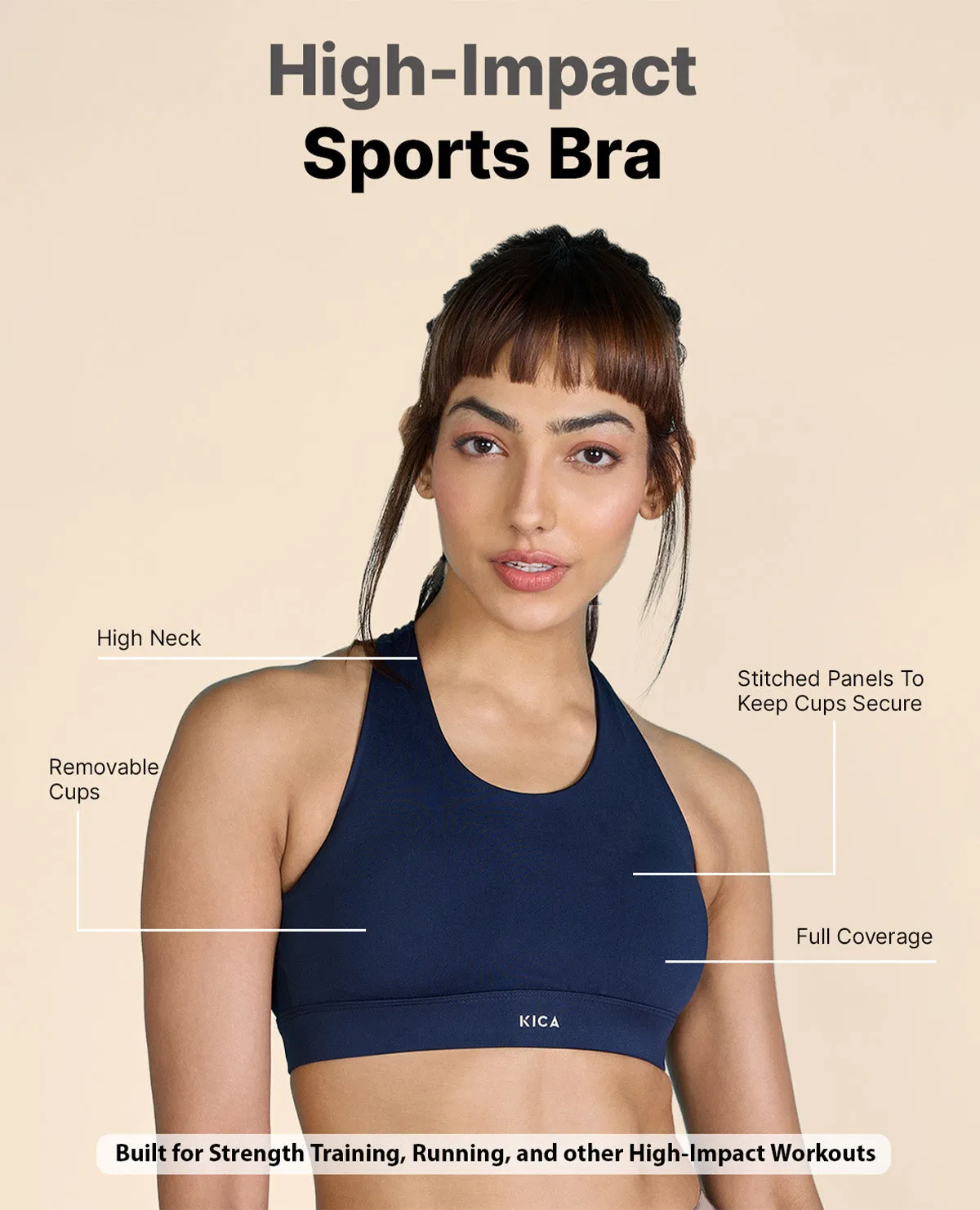 High Impact & Full Coverage Crostini Sports Bra Raw edges seams Non-Slip Structure