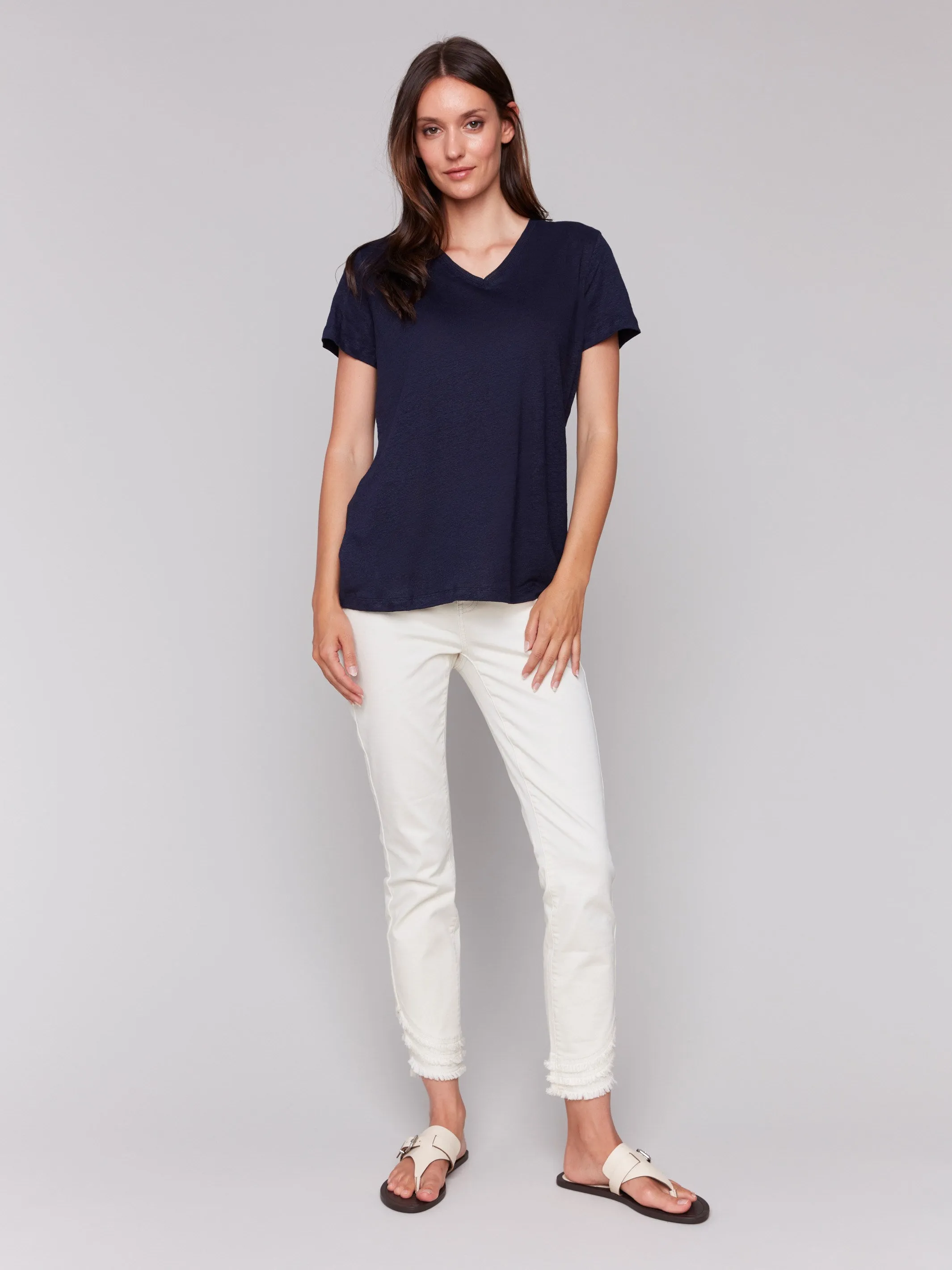 VentilatedMesh Linen Blend V-Neck T-Shirt - Navy
