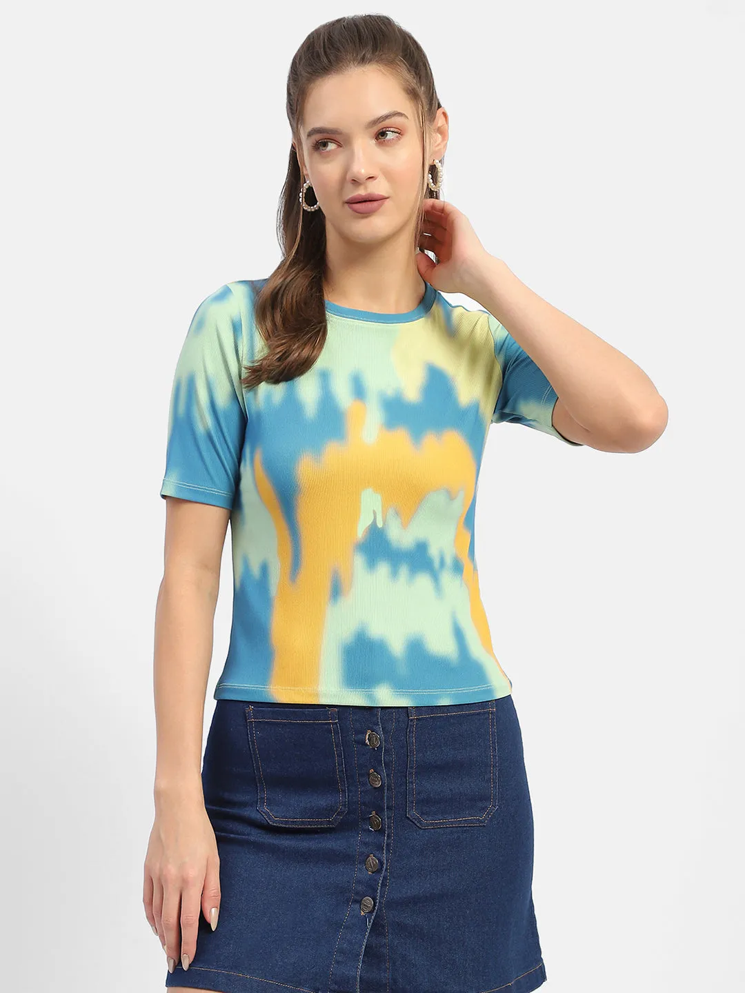 Madame Abstract Print Orange Regular T-Shirt Comfy Fit Wear Easy Wear Style