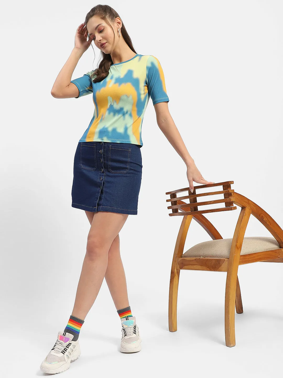 Madame Abstract Print Orange Regular T-Shirt Casual Look Wear Microfiber Blend