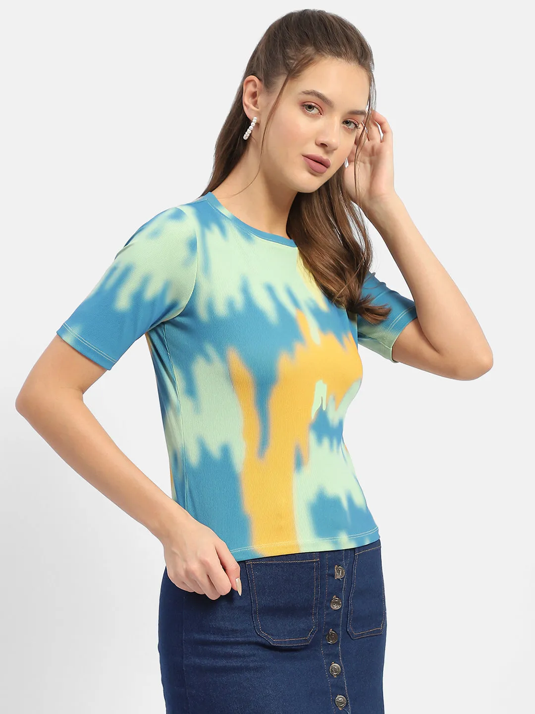 layerable Everyday Chic Madame Abstract Print Orange Regular T-Shirt