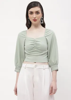 Versatile Dress clean look Madame Sweetheart Neck Sage Green Embellished Cuffs Top