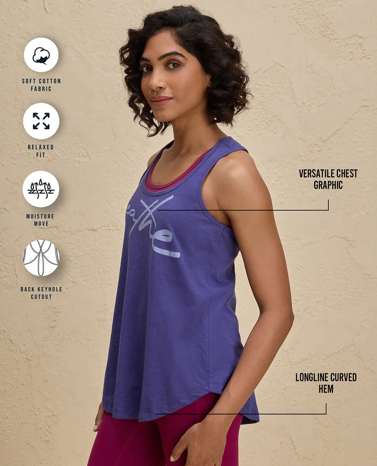 High Stretch Material Seasonal Use Nykd By Nykaa Summer Essential Cotton Slub Longline Tank -NYAT034-Blue