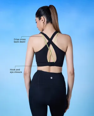 Versatile Support Sports Bra with Criss-cross straps and Back Closure - NYK310- Black