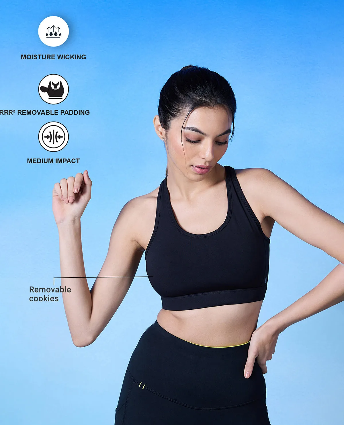 Strapless seams Strapless Sports Bra with Criss-cross straps and Back Closure - NYK310- Black