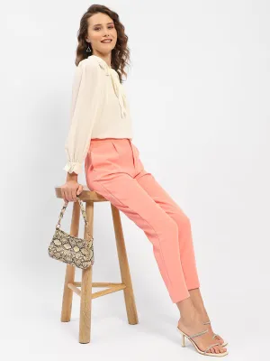 StretchMaterial Anti Chafe Lining Madame Salmon Solid Regular Trousers