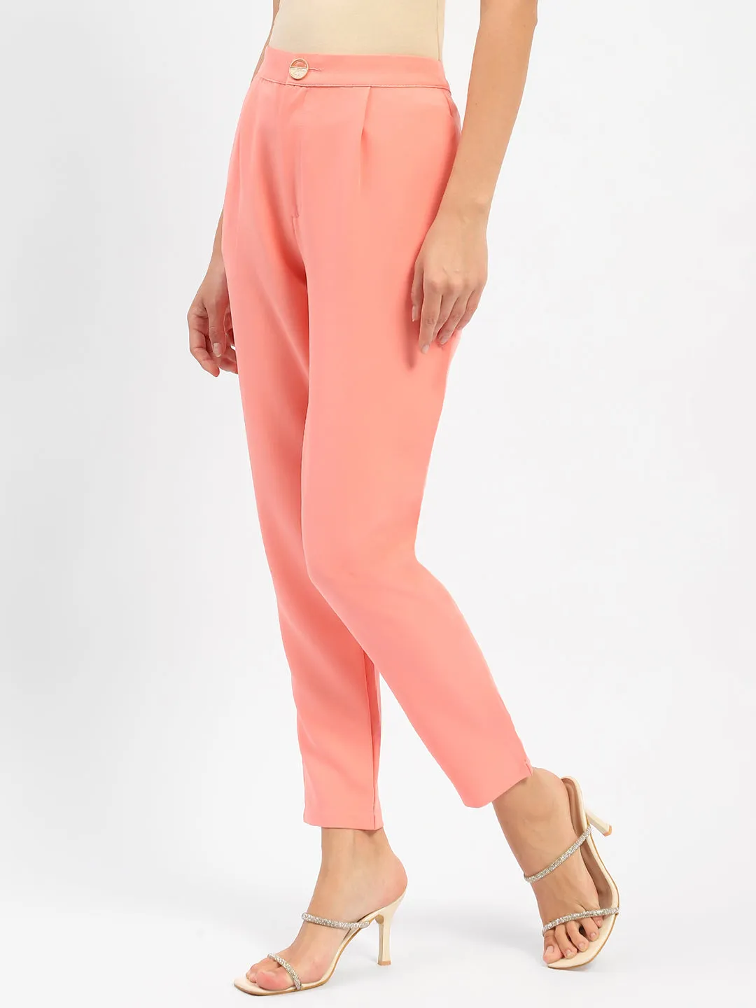 Lightweight Flex Quick-Dry Material Madame Salmon Solid Regular Trousers