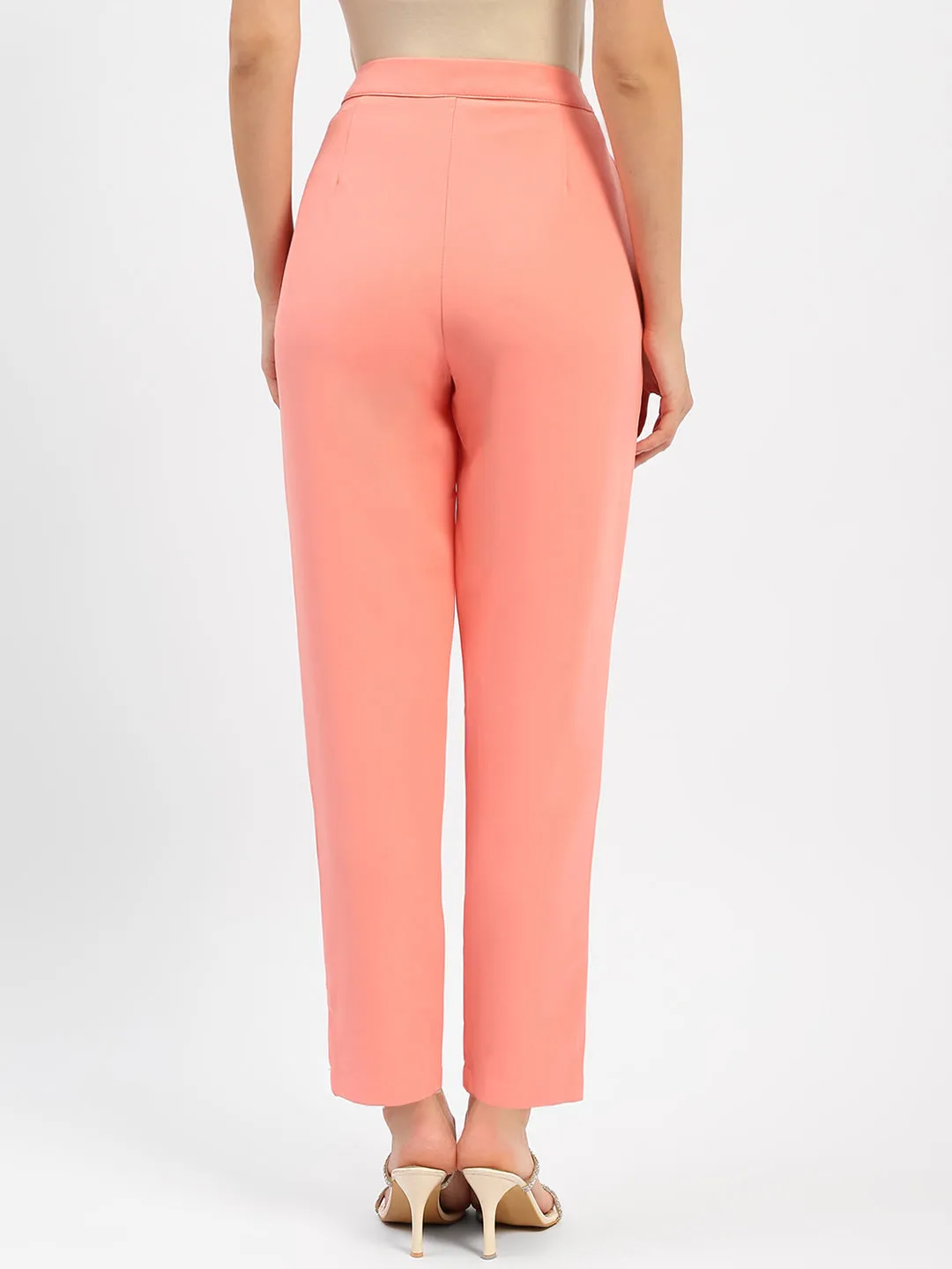 SmoothZipper Contoured Panel Design Madame Salmon Solid Regular Trousers