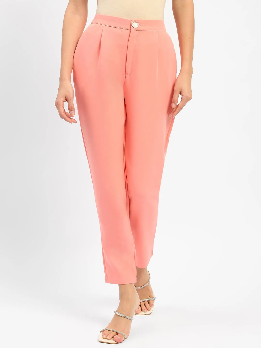 High Quality Material Active Stretch Madame Salmon Solid Regular Trousers