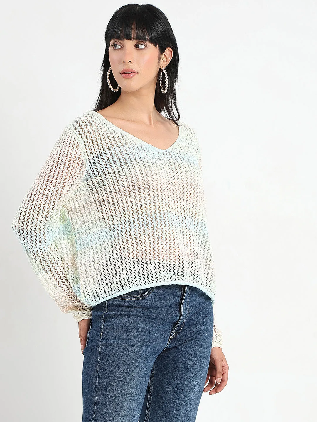 Madame Ombre Crochet Multicolor Knitted Top Wool Fit