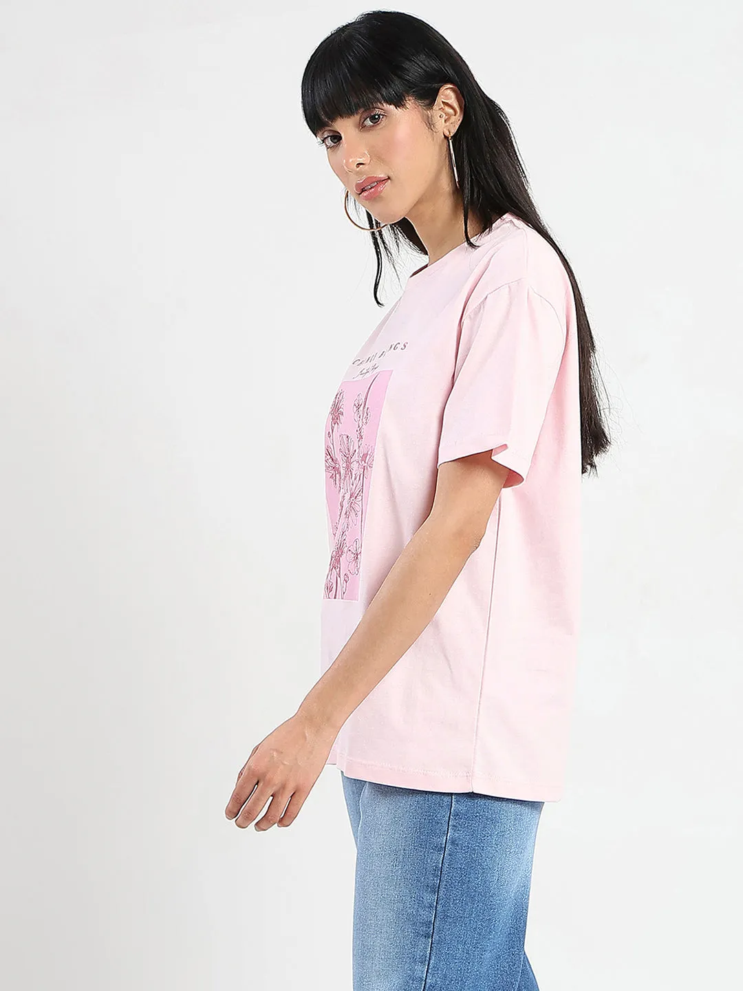 Madame Graphic Foil Print Handwork Detail Pink Cotton T-shirt weekday wear