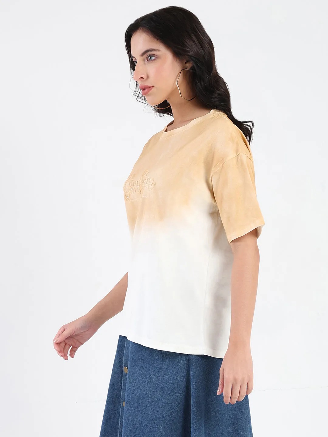 Effortless Comfort Madame Ombre Loose Fit Peach Oversize Cotton T-shirt