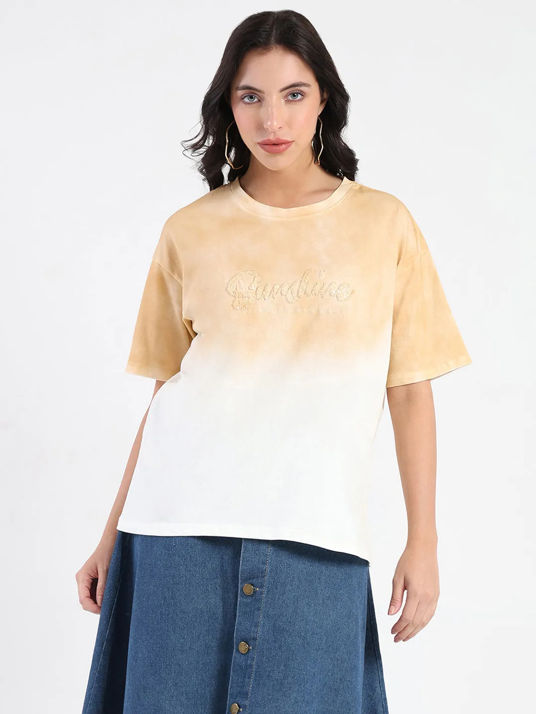 Madame Ombre Loose Fit Peach Oversize Cotton T-shirt Relaxed Style
