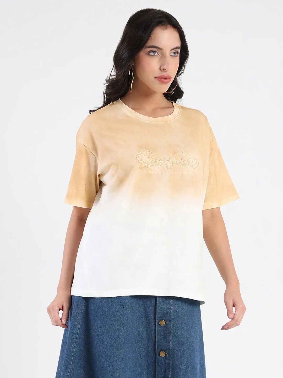 Essential Layer Sustainable Packaging Madame Ombre Loose Fit Peach Oversize Cotton T-shirt