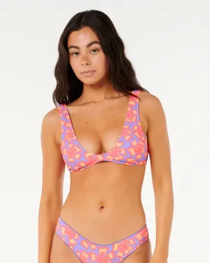 Non Restrictive Framework Flexible Back Closure Neon Isles Bralette Bikini Top - Purple