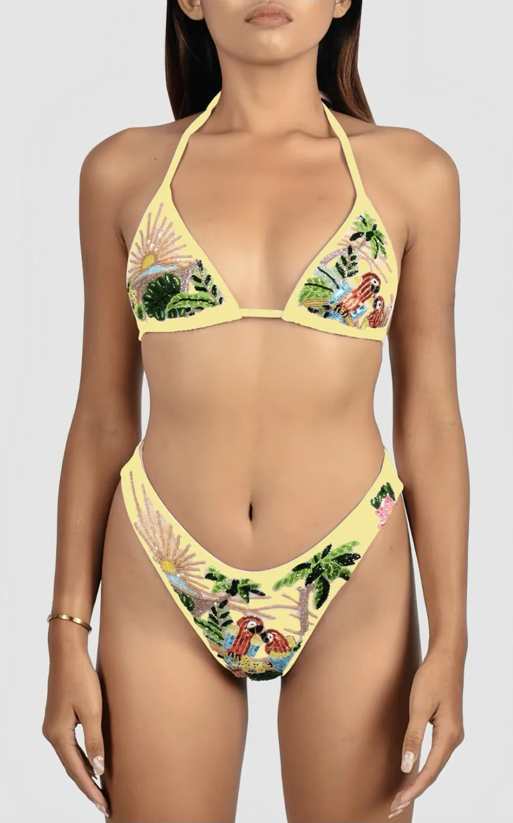 Secure Back Closure Soft Cup Support Charli Embellished Premium Tropical Bikini Bottom