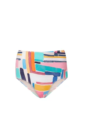 Classic High Waist Bottom Modern Art Chlorine Resistant Material Cross Back Strap Design