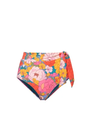 Soft Lining Technology Double Layer Lining Side Tie High Waist Bottom In Zinnia Fields