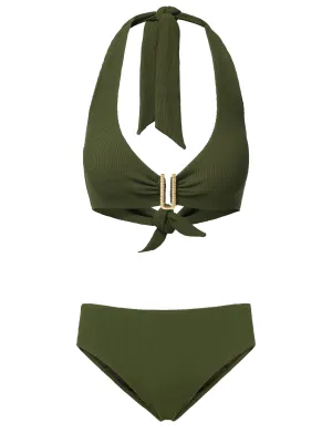 Neutral Tone Compatibility Anti Slip Waistband Melissa Top   Classic Midrise Bottom in Olive Texture
