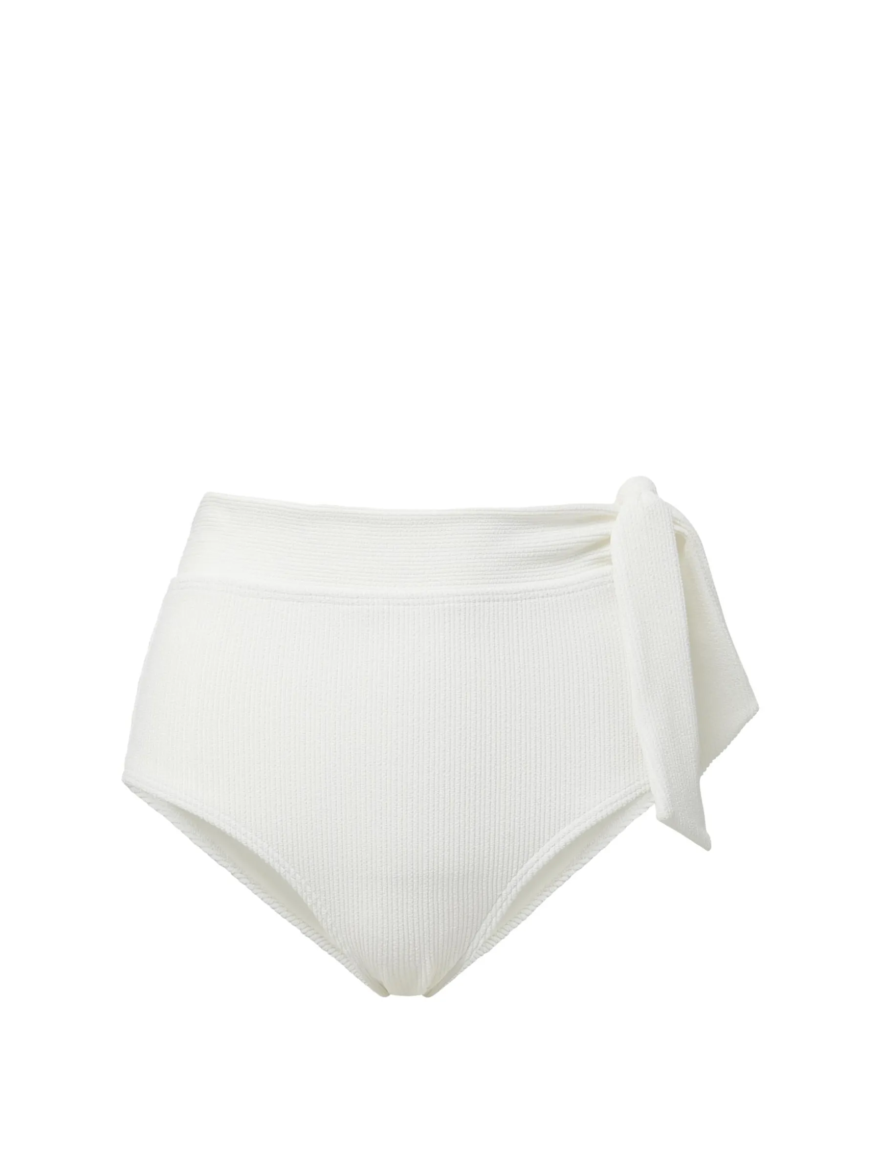 Side Tie High Waist Bottom Ivory Texture UPF Rated Fabric Wrinkle Resistant Blend