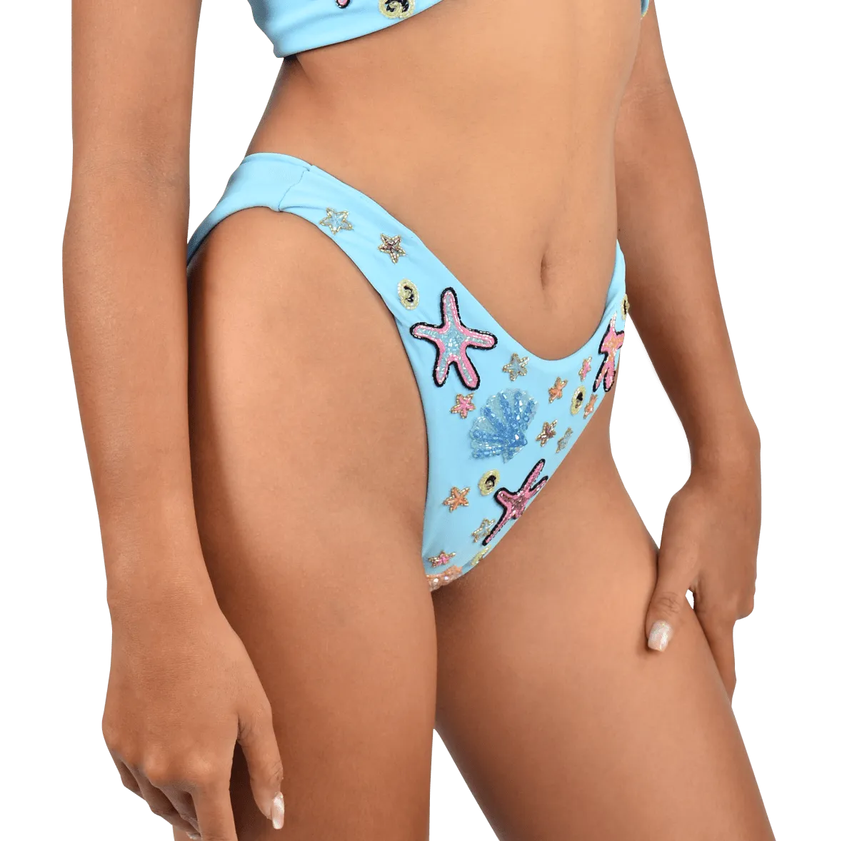 Quinn Tropical Hand Embroidered Bikini Top Blue Convertible Neckline Anti Pilling Surface