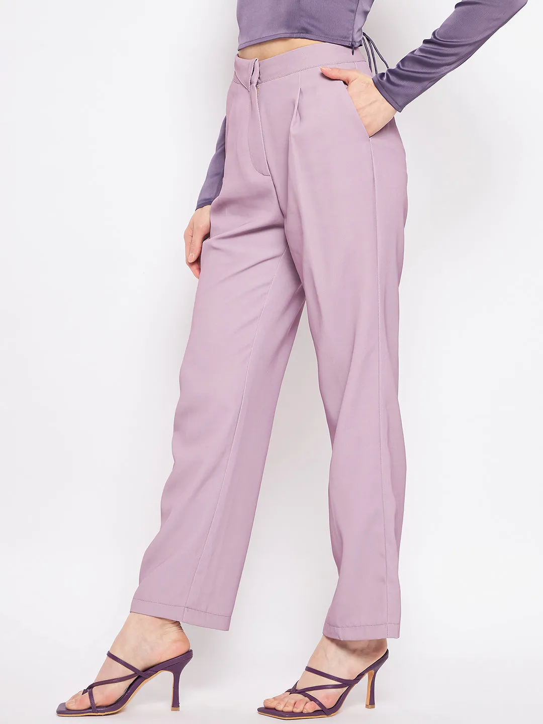 Madame Pleated Mauve Trouser Belt loops
