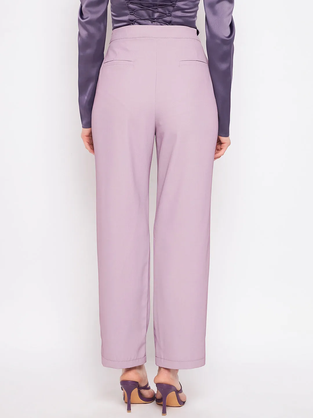 Tagless Labeling Basic Stretch Madame Pleated Mauve Trouser