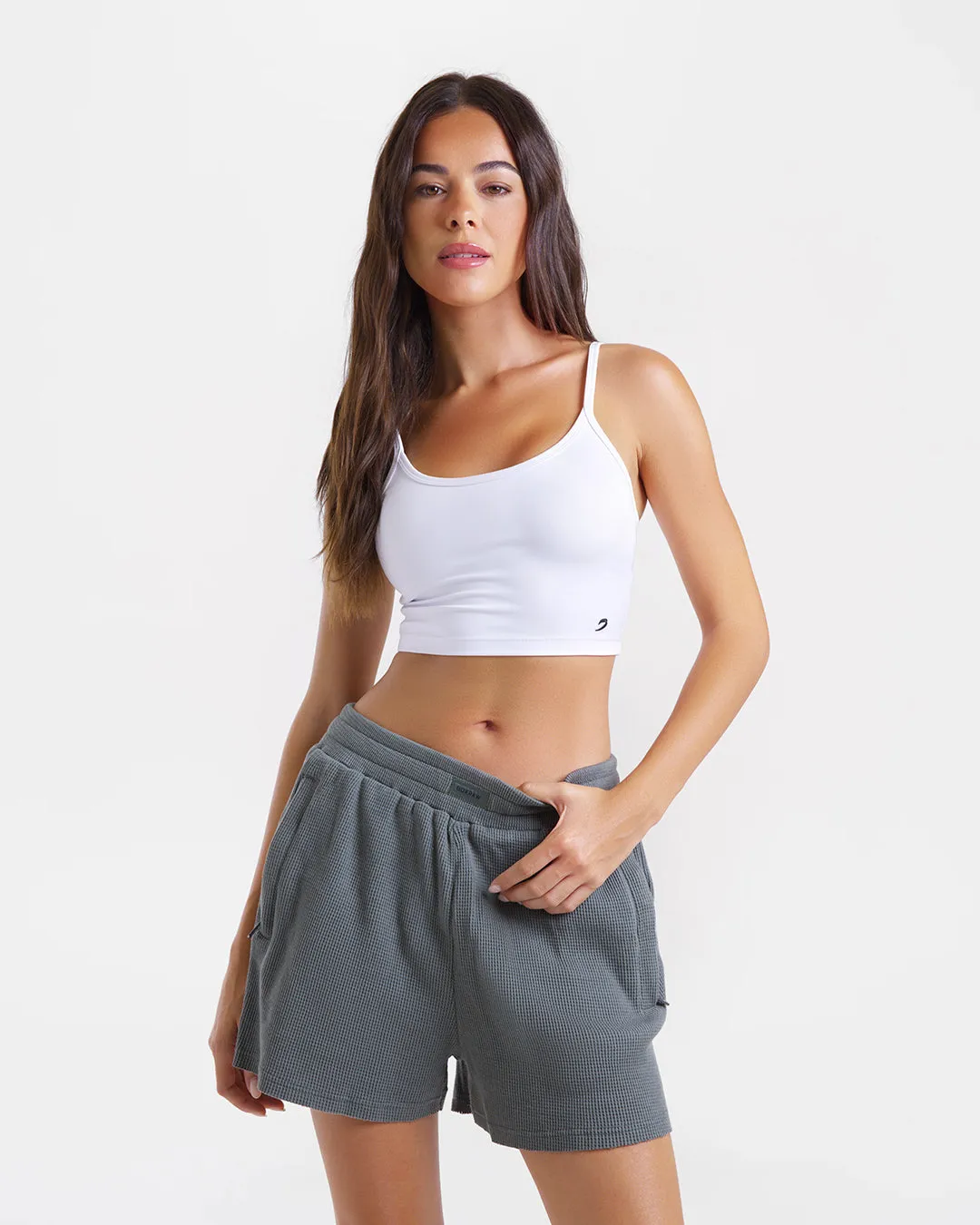 Shirley Waffle Shorts - Green Walk Easy