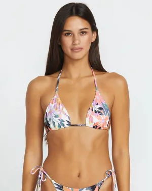 Breathable Mesh Panels Four Way Stretch Tropicabana Triangle Bikini Top - Multi