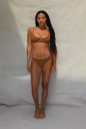 Mesh Ventilation Panels Twist Bikini Top - Toffee
