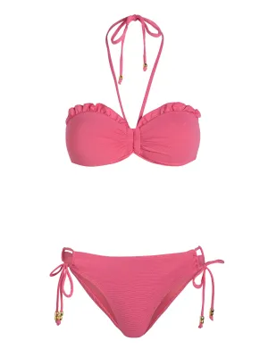 Moisture Wicking Fibers Recycled Material Blend Alexis Top   Taryn Bottom In Hibiscus Metallic